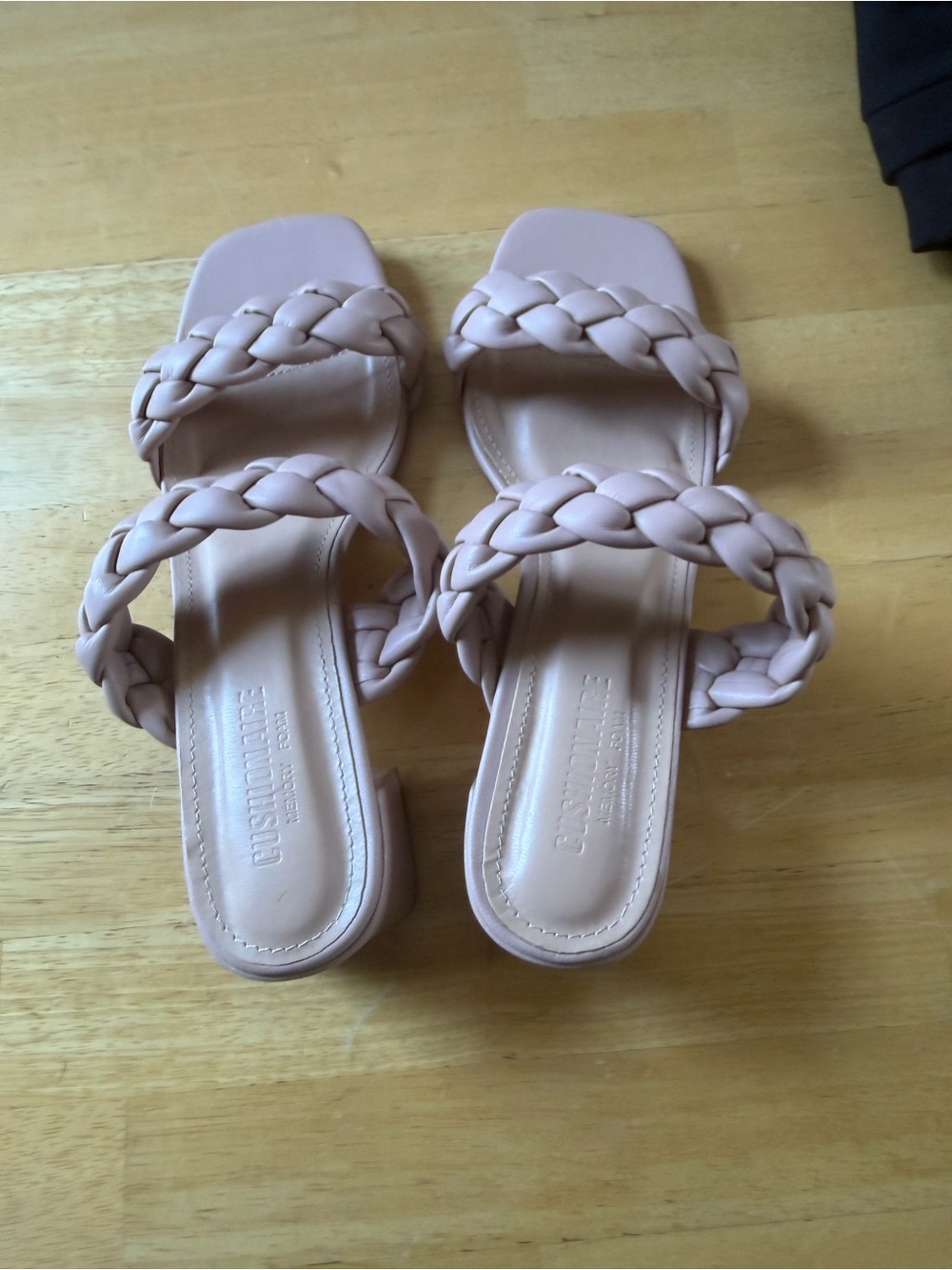 Braided Double-Strap Slide Sandals in Blush Pink
